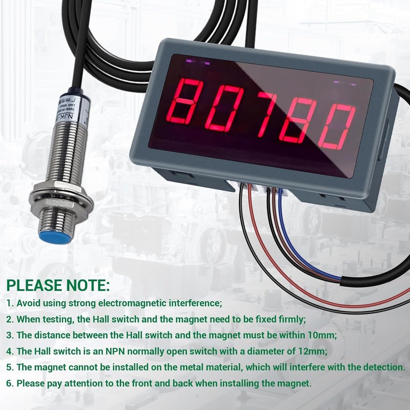 IS 5-bit LED Tachometer, ICSTATION DC 5V-30V RPM Speed Meter Digital Motor Tachometer, Supports RPM/s Mode, Frequency Division & Filtering Function, Revolution Meter With Hall Proximity Switch Sensor NPN - Image 5
